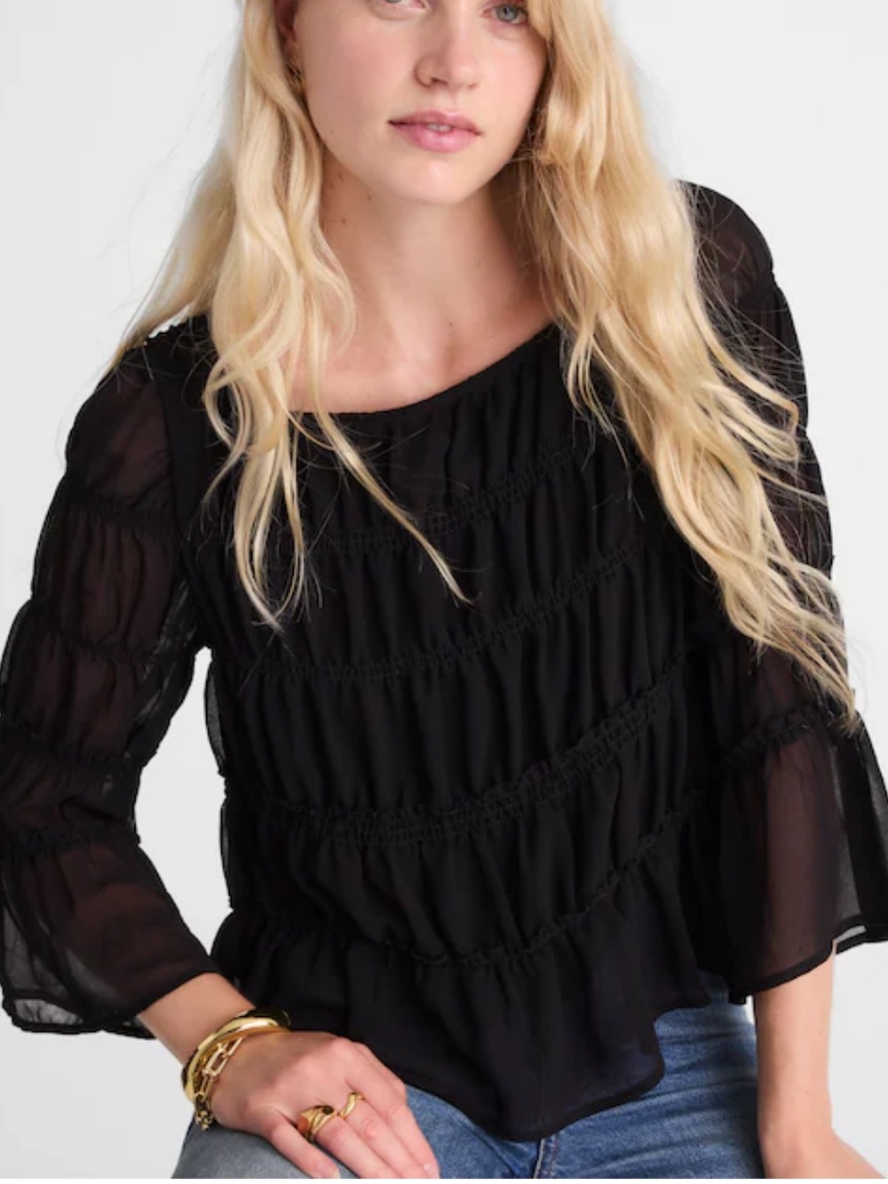 NWOT Madewell Black Squareneck Tiered Top